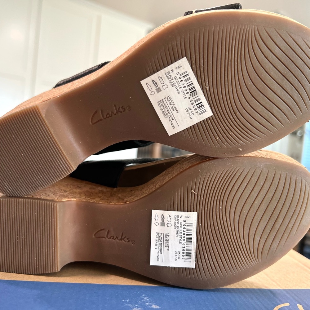 Clarks Collection Black Leather Cork Wedges "NEW" - Picture 16 of 16